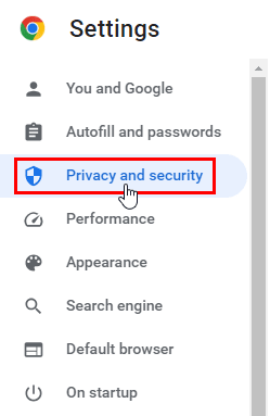 Opening Chrome’s privacy and security settings.