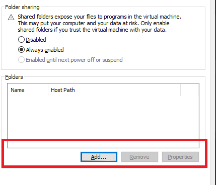 Add a shared folder on the host to enable access for the guest machine.