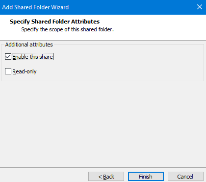 Add shared folder attributes for a VMware host machine.