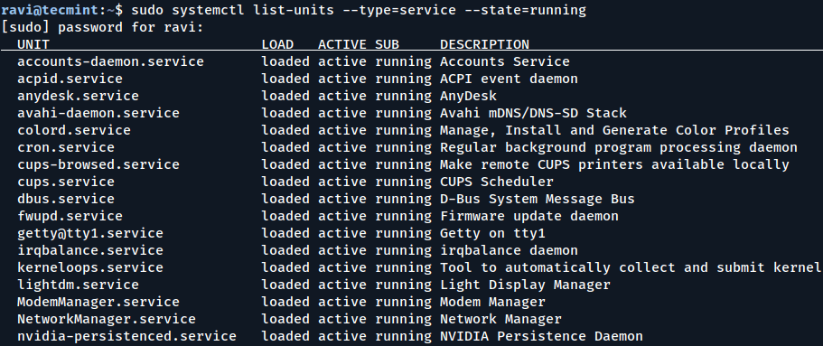 List Running Services