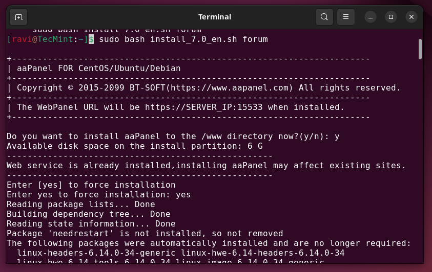 Installing aaPanel on Ubuntu