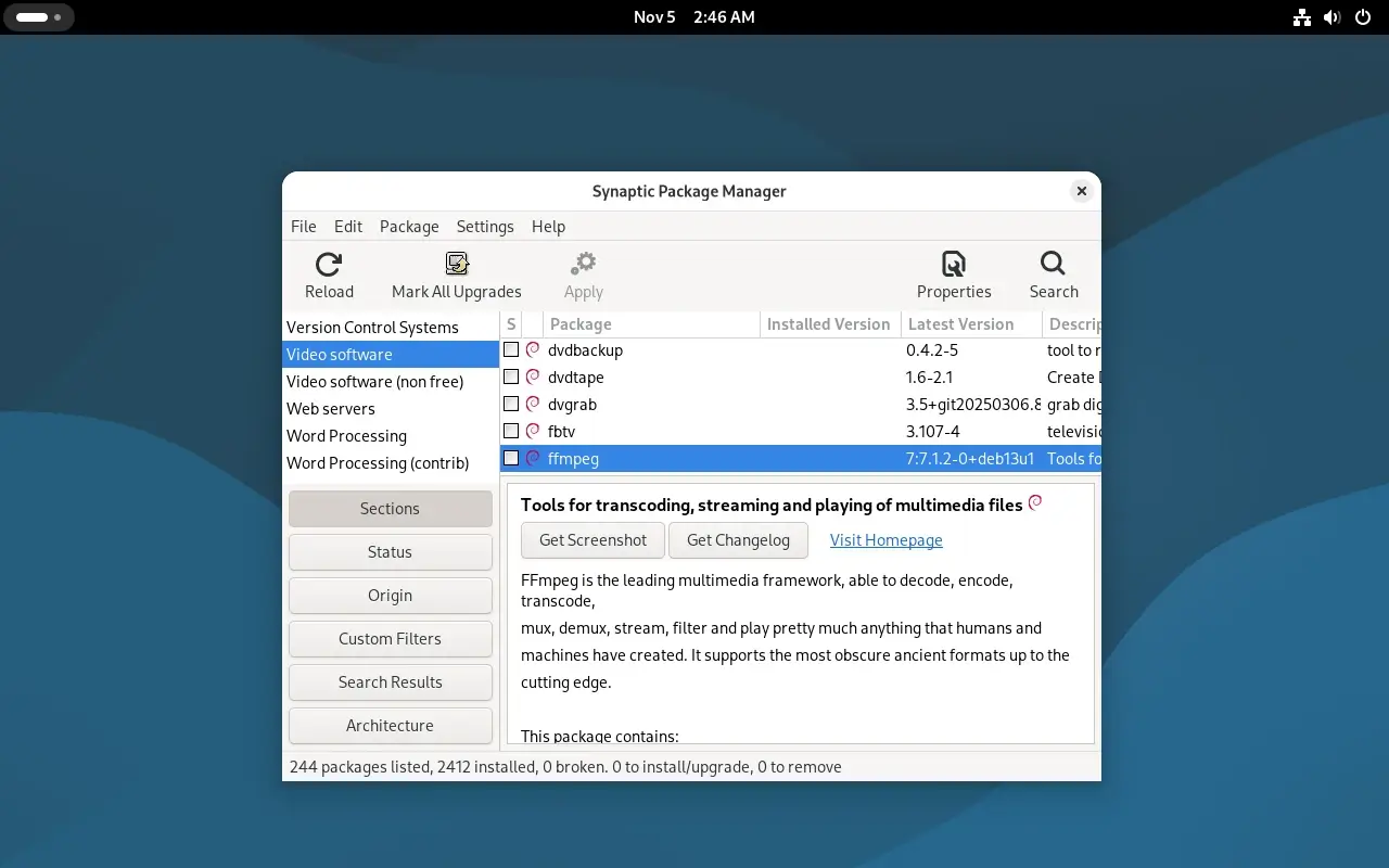 Reading Package Information Through Synaptic