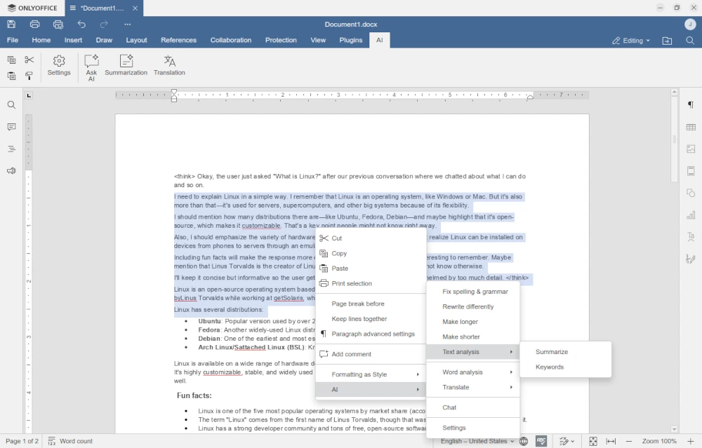 Getting Started with Your AI Assistant in the Document Editor