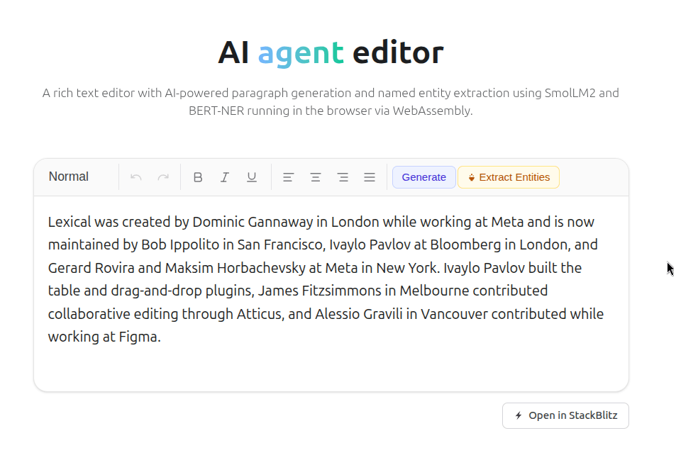 Lexical - extensible text editor framework