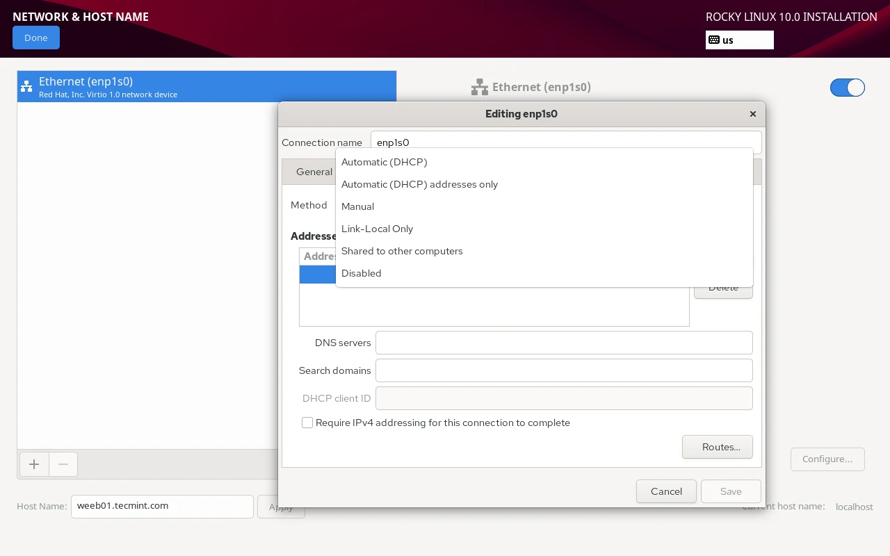 Rocky Linux Configure Static IP Address