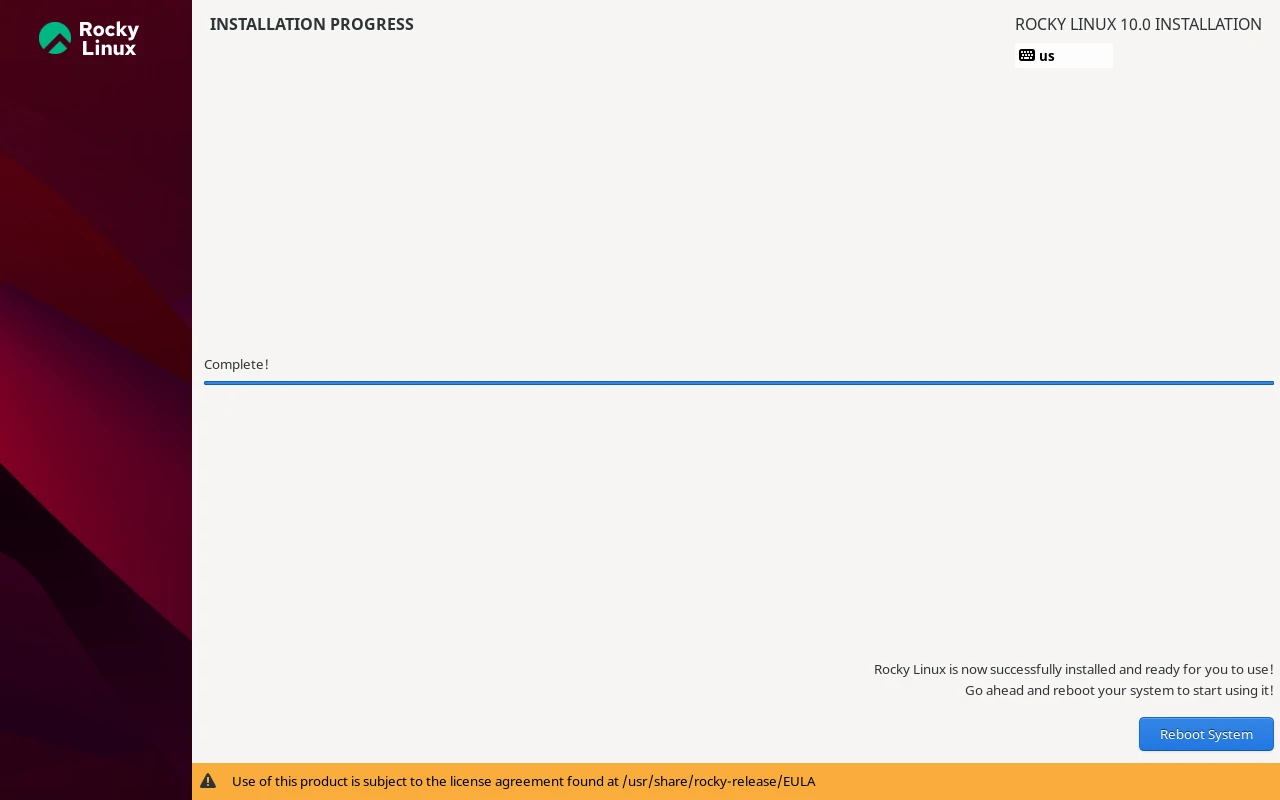 Rocky Linux Installation Completes