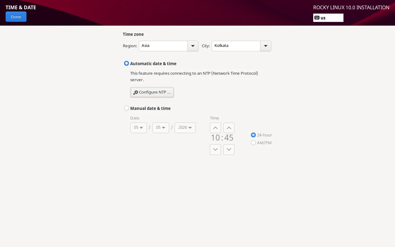 Rocky Linux Timezone Selection