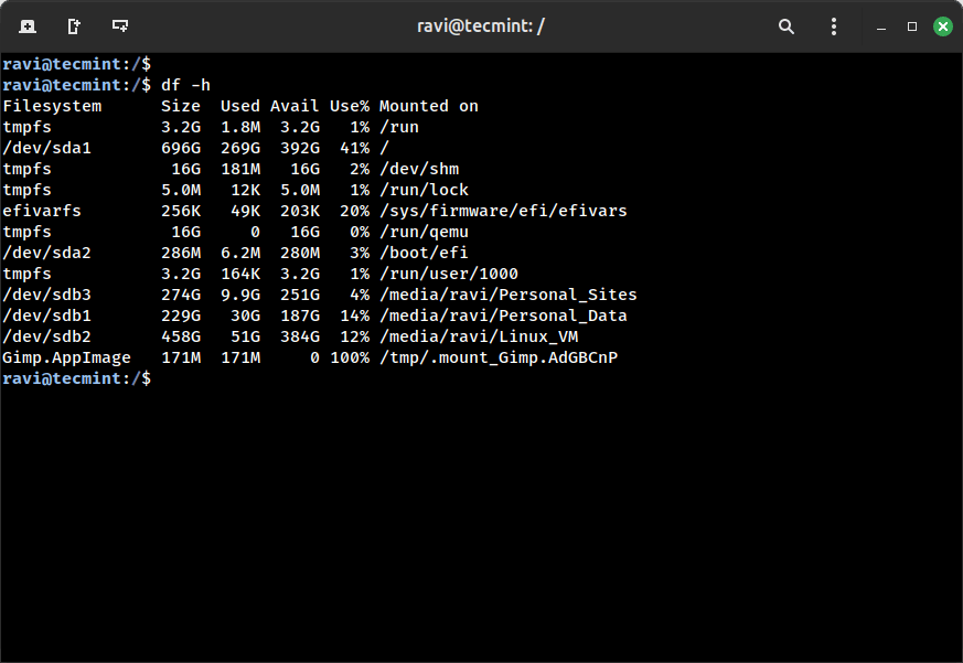 Check Disk Space on Linux