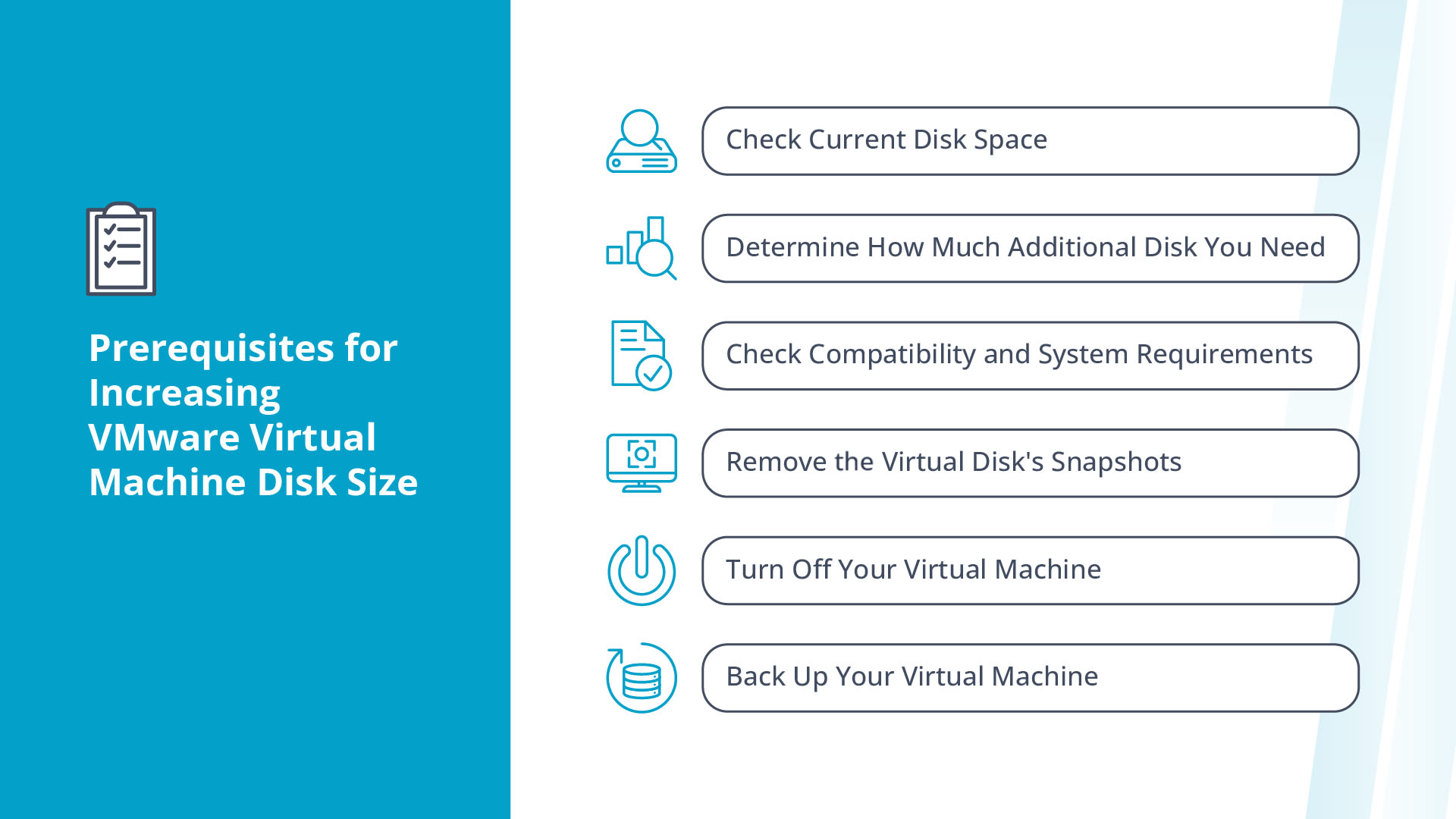 The prerequisites you need to meet before increasing the size of your VMware disk.